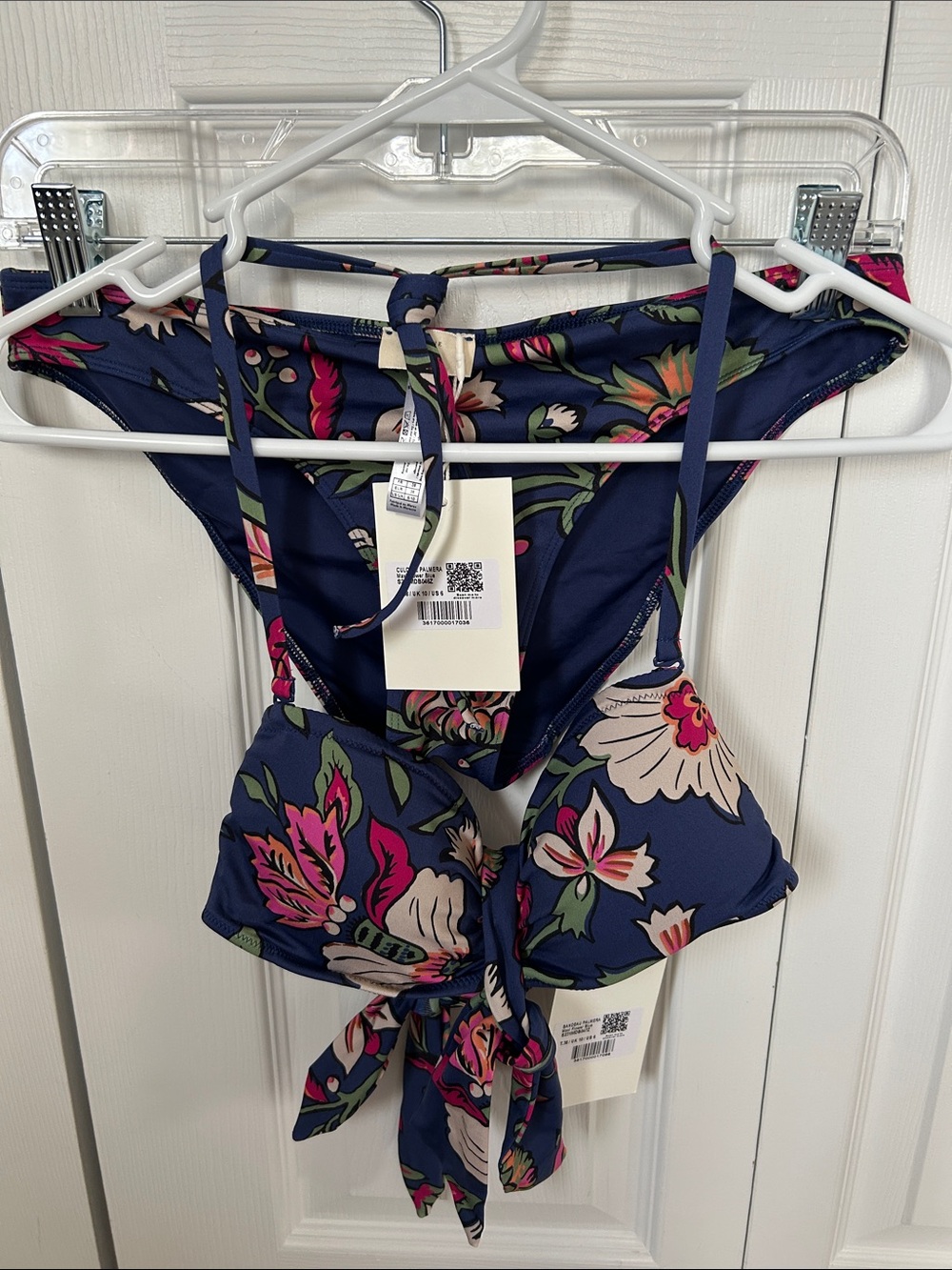Sezane X YSE Navy Floral Tie-Front Swim Top and Bikini, size 6